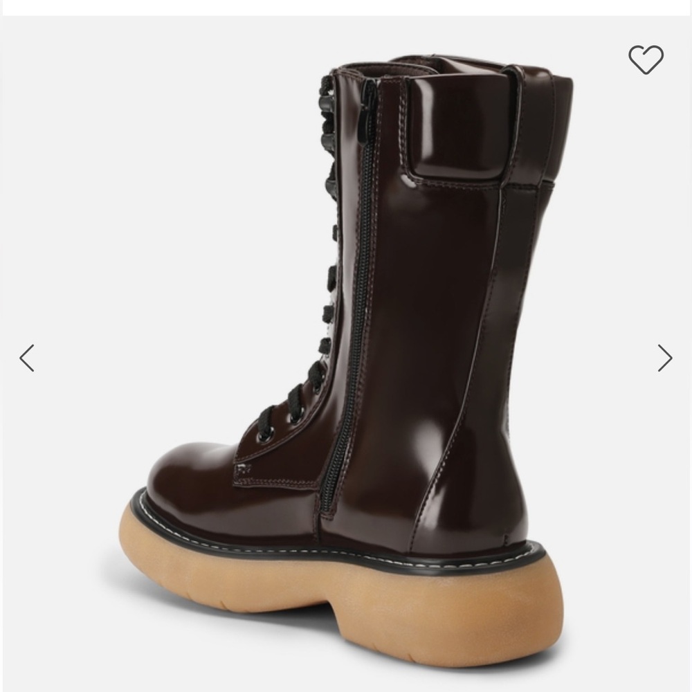 Dream Pairs Glossy Dark Brown Lace-Up Combat Boots - Picture 3 of 17